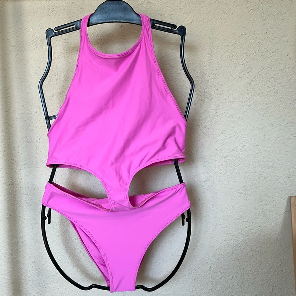 NWT Skims halter Monokini Recycled Swim Neon orchid Size M‎